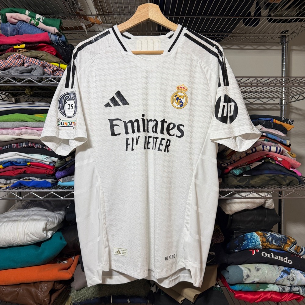 Adidas Jersey Mens XL White Real Madrid Vini Jr 7 Soccer HP Emirates Flaws